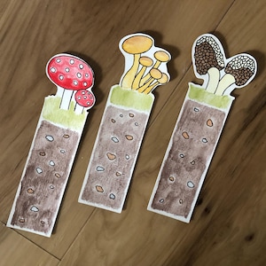 Handpainted Mushroom Bookmarks | Die-Cut | Ink on Watercolor | Thick Canvas Bookmark | For Nature Lovers and Bookworms
