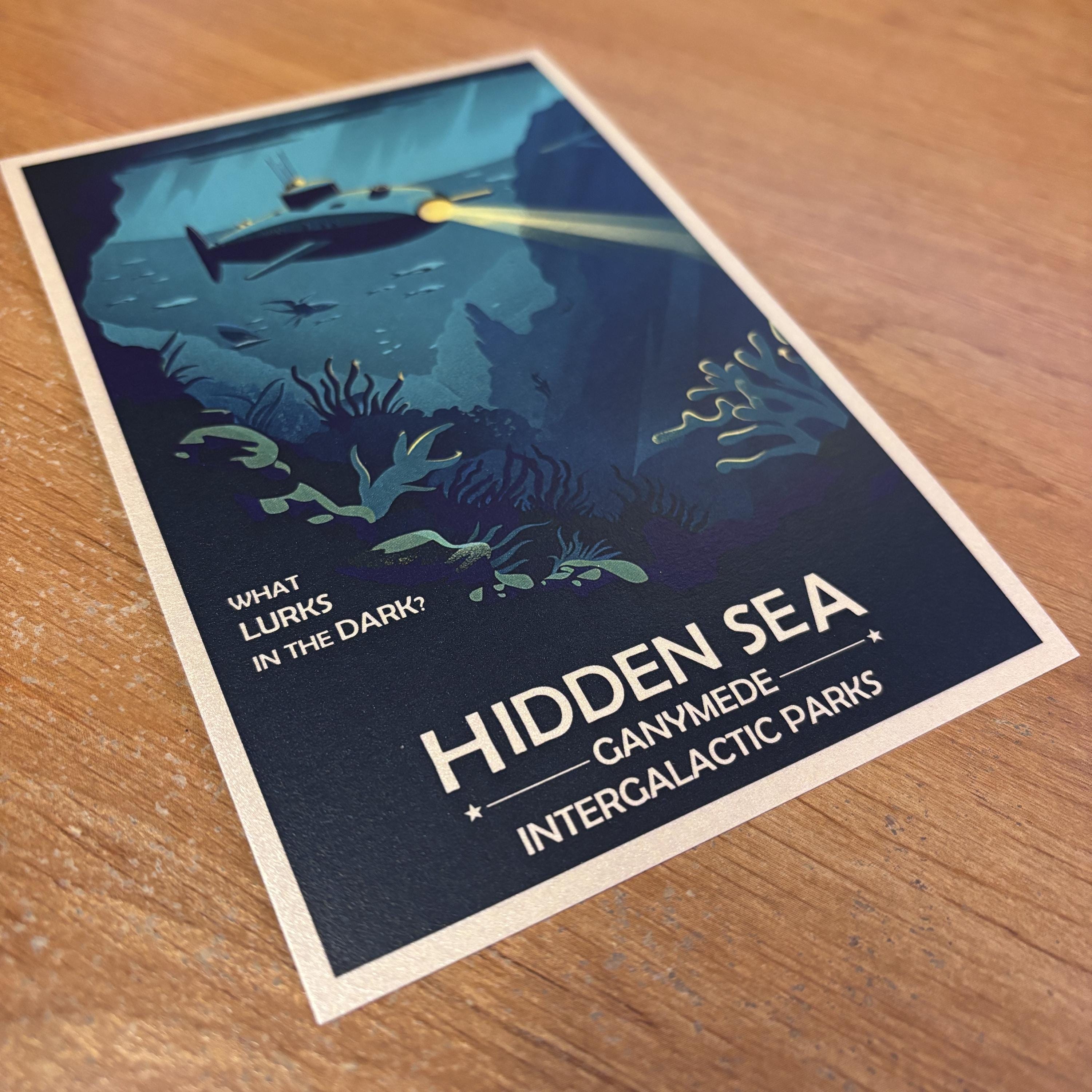 Hidden Sea of Ganymede Art Print | Solar System Sol | Retro Futuristic Space Wall Art | NASA Poster | Milky Way Galaxy | Collectible