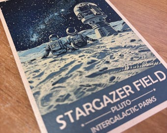 Plakat retro z motywem pola gwiazd Plutona |