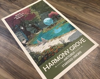 Arkturiański Gwiezdny Ziarno Harmony Grove – wydruk artystyczny | Retro futurystyczny plakat kosmiczny