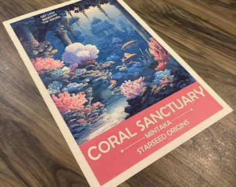 Reprodukcja sztuki „Mintakan Starseed Coral Sanctuary” | Retro futurystyczny plakat kosmiczny