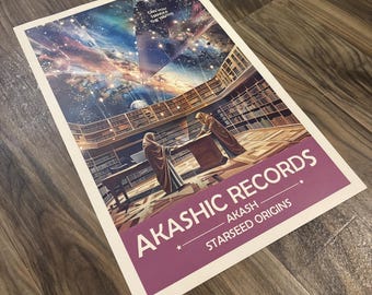 Wydruk artystyczny Akashic Records | Retro futurystyczny plakat kosmiczny
