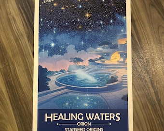 Wydruk artystyczny „Orion Starseed Healing Waters” | Retro futurystyczny plakat kosmiczny