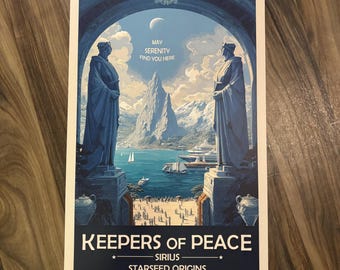 Plakat artystyczny „Syrian Starseed Keepers of Peace” | Retro futurystyczny plakat kosmiczny