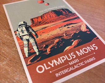 Olympus Mons of Mars Art Print | Solar System Sol | Retro Futuristic Space Wall Art | NASA Poster | Milky Way Galaxy | Collectible
