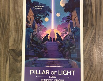 Druk artystyczny: Słup Światła Gwiezdnego Nasienia Lyran | Retro futurystyczny plakat kosmiczny