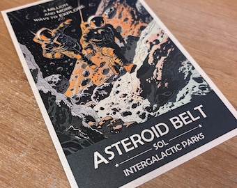 Wydruk artystyczny pasa asteroid | Plakat retro NASA z podróży kosmicznych