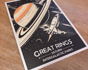 Great Rings of Saturn Art Print | Solar System Sol | Retro Futuristic Space Wall Art | NASA Poster | Milky Way Galaxy