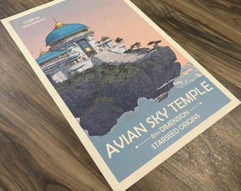 6th Dimension Avian Sky Temple Art Print | Retro futurystyczny plakat kosmiczny
