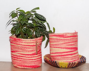 Cesta de sisal tejida a mano para macetas: decoración bohemia keniana, 20 cm (8 pulgadas)