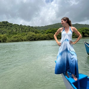 Indigo hand dyed halter beach dress