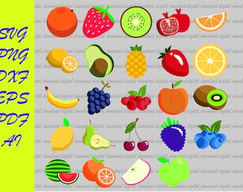 Fruits SVG, Summer Fruit Svg, Cherry svg, Lemon SVG, Orange Svg, Pineapple Svg, Summer Svg, Apple Svg, Cricut, Silhouette Cut Files