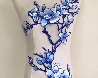 5 Colors Embroidery Appliques, Sapphire Blue Flower Applique, 3D Floral Applique, Bridal Craft Appliques, Dance Ballet Embroidered Appliques