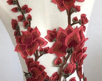 Embroidered Magnolia Appliques, 3D Floral Applique, Flower Bridal Appliques, Lyrical Dance Ballet Garmet Embroidery Appliques, Handmade