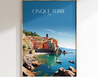 Cinque Terre Italy Travel Print: Modern Vintage Home Decor