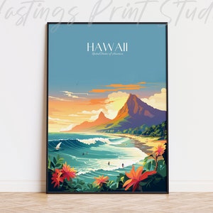 Pôster de viagem do Havaí: decoração vintage moderna para casa (arquivo digital)