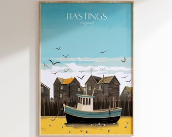 Hastings Travel Print Hastings Travel Poster, Home Decor, Wedding gift, Birthday present, Custom Text, Personalised Gift 01