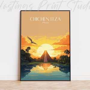 Chichen Itza Mexiko Travel Print - Vintage, modern, Wohndekor, Hochzeitsgeschenk, Geburtstagsgeschenk, benutzerdefinierter Text, personalisiertes Geschenk -01
