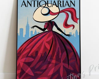 Vintage New Yorker Style Magazine Cover Print - Red Dress