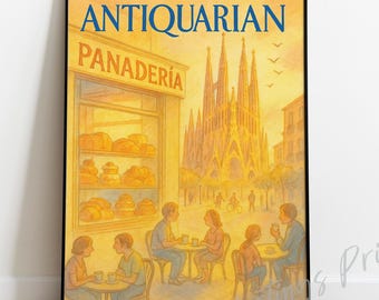 New Yorker Style Barcelona Bakery Vintage Magazine Cover Print