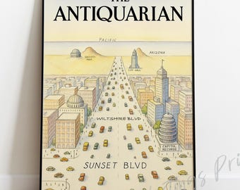 Vintage Los Angeles Magazine Cover Print,  New Yorker Style – Antiquarian Collectible