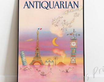 Vintage print tijdschriftomslag in New Yorker-stijl - roze monumenten