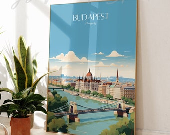 Budapest Hungary Print: Modern Vintage Travel Poster, Custom Text