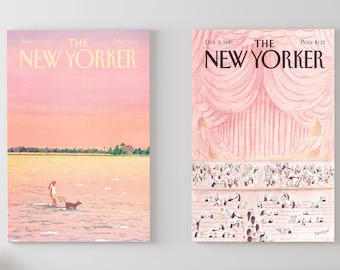 New Yorker 2er Set Cover Prints, Rosa, Pastell Bunt, Magazin, Vintage Poster, Soft Warm, Schlafzimmer Wand Dekor, Geschenkidee, rosa Set