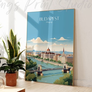 Budapest Hungary Print: Modern Vintage Travel Poster, Custom Text