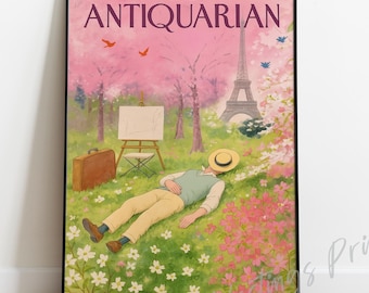 Impresión de portada de revista estilo New Yorker vintage: Pintor en el parque