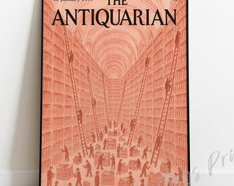 New Yorker Style Antiquarian Magazine Cover Print – Vintage Library Art