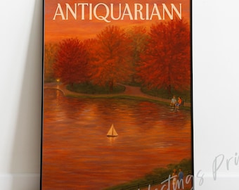 Vintage Autumn Lake Magazine Cover Print - New Yorker Style Art