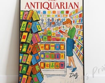 Vintage Magazine Cover Print – New Yorker Style Antiquarian Bookstore