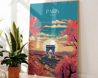 Paris Travel Print- France, Arc de Triomphe, vintage, modern, home decor, Wedding gift, Birthday present, Custom Text, Personalised Gift -04