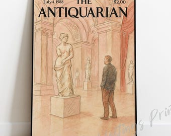 Vintage Antiquarian Magazine Cover Print – New Yorker Style Art