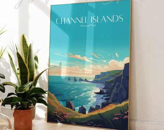 Póster de viaje de las Islas del Canal: Impresión artística vintage moderna