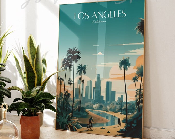 Los Angeles Travel Print - LA California Travel Poster, home decor, Wedding gift, Birthday present, Custom Text, Personalised Gift -01