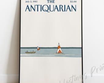 Vintage Antiquarian Sailboat Print – New Yorker Style Magazine Cover