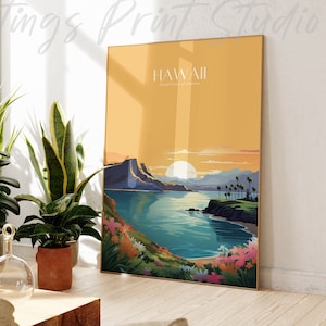 Cartaz de viagem para o Havaí: decoração de casa em estilo vintage, texto personalizado