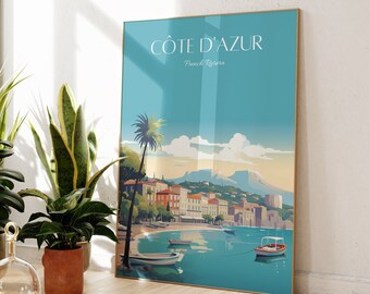 Côte d&#39;Azur Travel Print - French Riviera, vintage, modern, home decor, Wedding gift, Birthday present, Custom Text, Personalised Gift -02