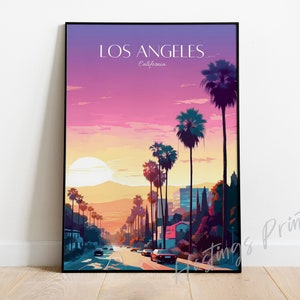 Los Angeles Travel Print - LA California Travel Poster, home decor, Wedding gift, Birthday present, Custom Text, Personalised Gift -04