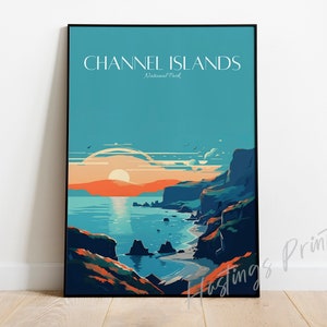 Impresión de viaje de las Islas del Canal - Cartel de viaje de Inglaterra, moderno, decoración del hogar, regalo de boda, regalo de cumpleaños, texto personalizado, regalo personalizado -04