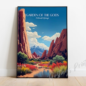 Tuin van de goden Colorado Springs Travel Print - Poster, interieur, huwelijkscadeau, verjaardagscadeau, aangepaste tekst, gepersonaliseerd cadeau -01