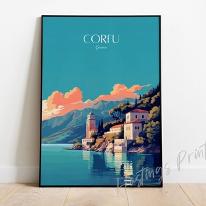 Stampa di viaggio di Corfù - Poster di Corfù Grecia, moderno, arredamento per la casa, regalo di nozze, regalo di compleanno, testo personalizzato, regalo personalizzato -01