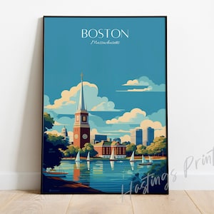 Poster de voyage Boston : impression vintage des États-Unis, texte personnalisé disponible