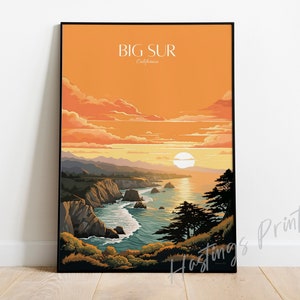 Big Sur California Travel Poster: Vintage Style Art Print
