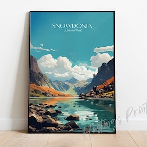 Snowdonia National Park Print: Wales Travel Poster, Modern Vintage Style