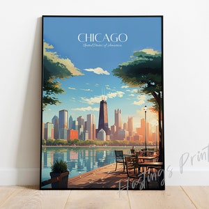 Chicago Travel Print - Chicago Illinois vintage, modern, home decor, Wedding gift, Birthday present, Custom Text, Personalised Gift -03