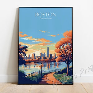 Boston Travel Print - Boston Massachusetts Travel Poster, home decor, Wedding gift, Birthday present, Custom Text, Personalised Gift -03