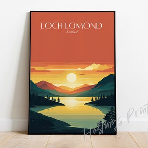 Poster di viaggio di Loch Lomond, Scozia: stampa artistica in stile vintage